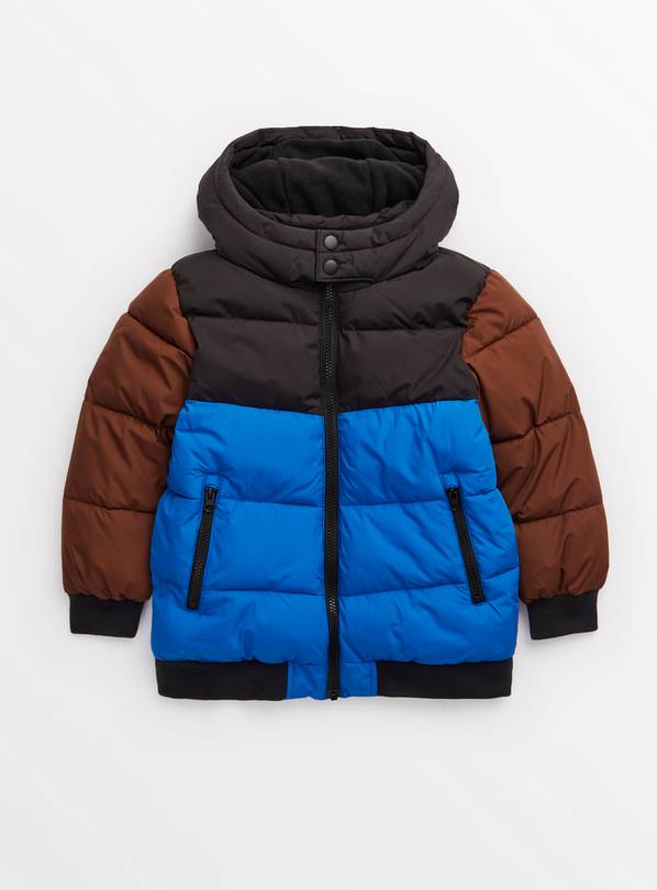 Black Colour Block Fleece Lined Puffer Coat 3-4 Years